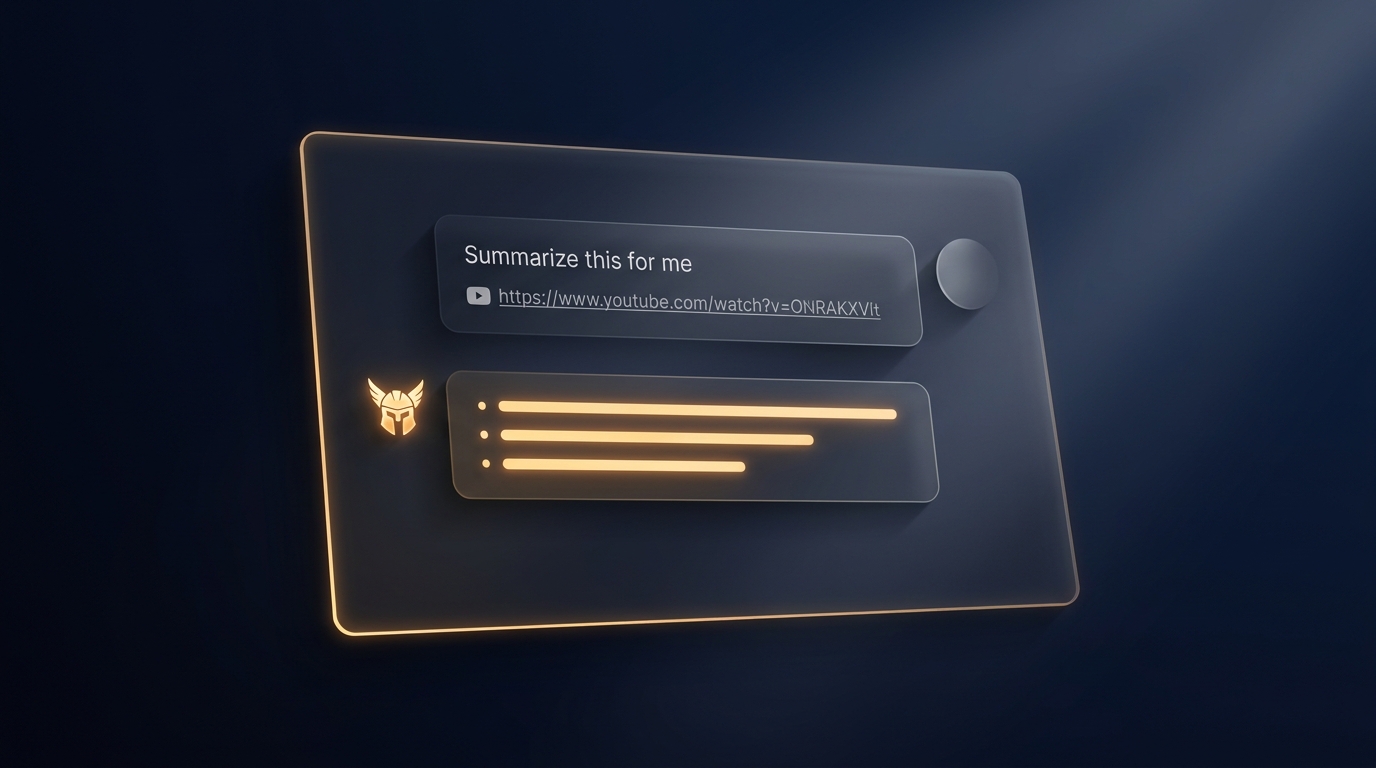 A dark mode chat interface showing a user pasting a YouTube link with the message Summarize this for me, and Hermes Agent responding with a clean bullet point summary