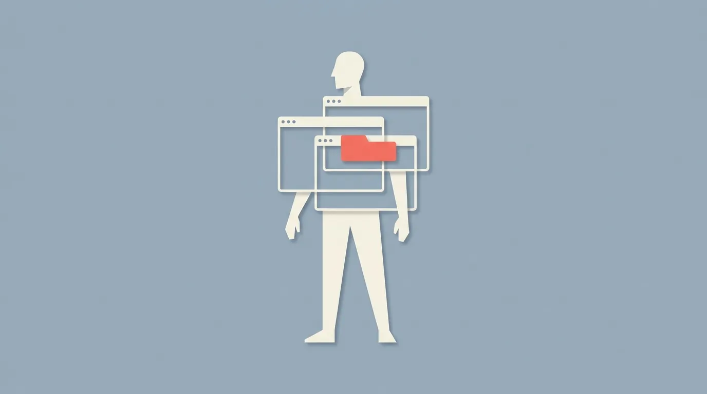 A silhouette made of browser windows, representing a headless browser as an agent's body.