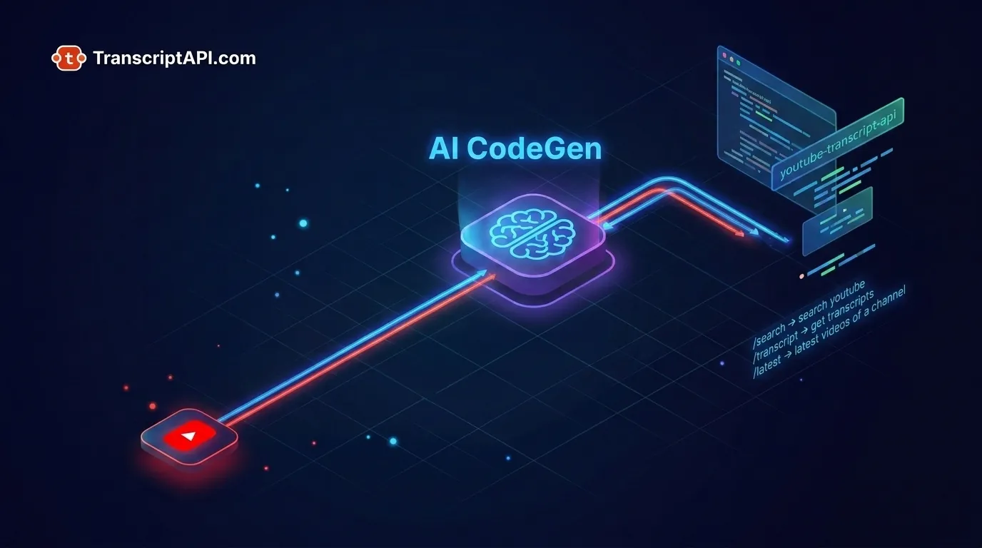 YouTube tutorial video being transformed into runnable code by an AI agent