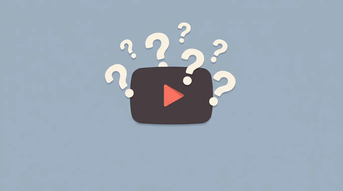 A dark opaque video player icon surrounded by question marks, representing video as a black box.