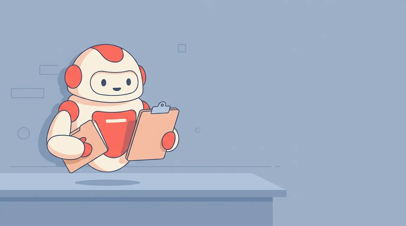 A friendly robot holding a clipboard, representing a local AI agent as a digital employee.