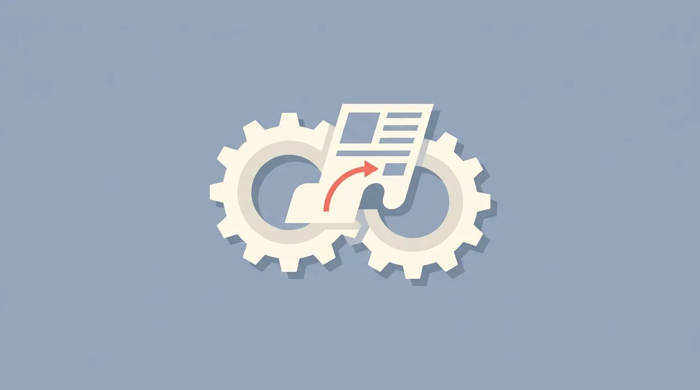 Two meshing gears with a transcript flowing between them, representing TranscriptAPI combined with MCP.