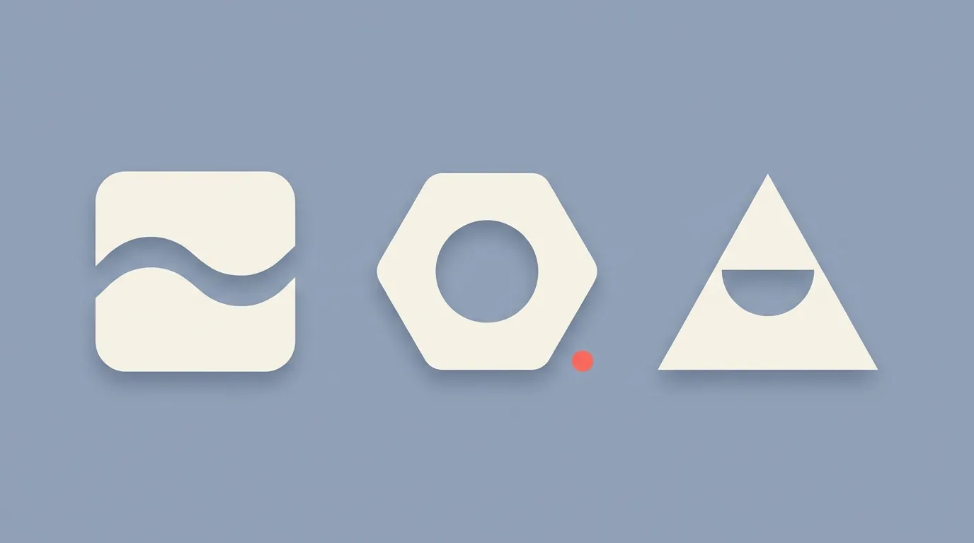 Three distinct shaped boxes in a row, representing three different concepts.