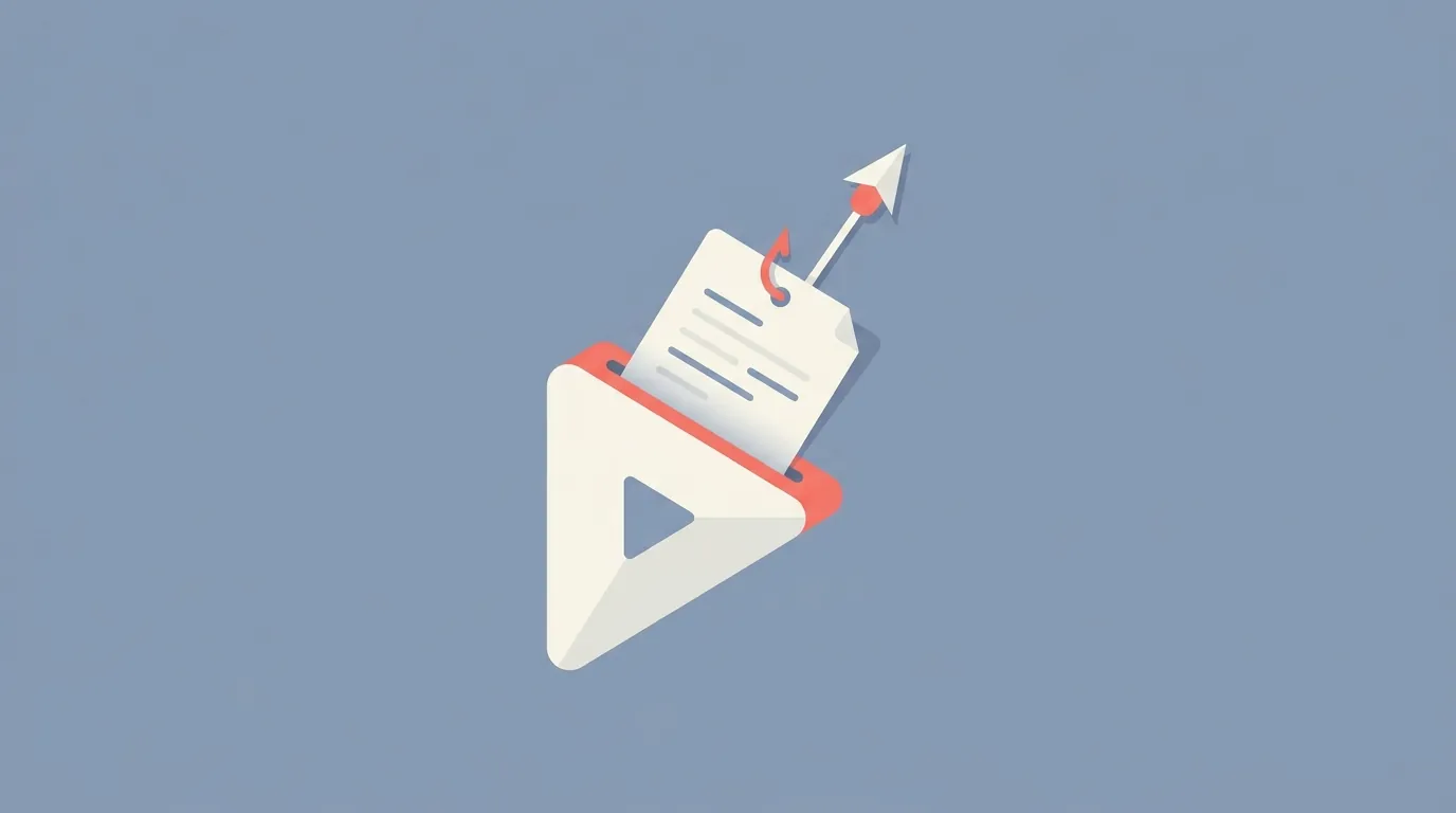 A transcript document being pulled out of a video icon by a tool.