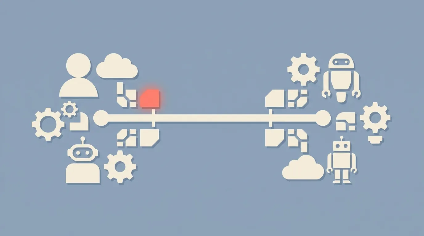 Multiple agents and tools connecting through a shared protocol bus.