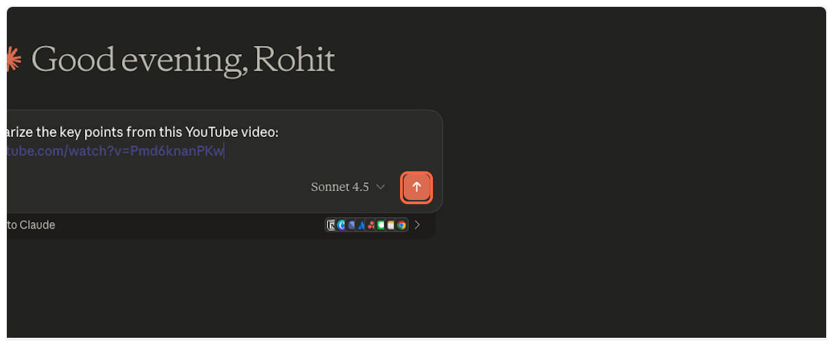 Click send message - YouTube Transcript MCP