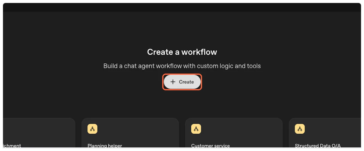 Click Create button in OpenAI Agent Builder to start YouTube Transcript MCP integration